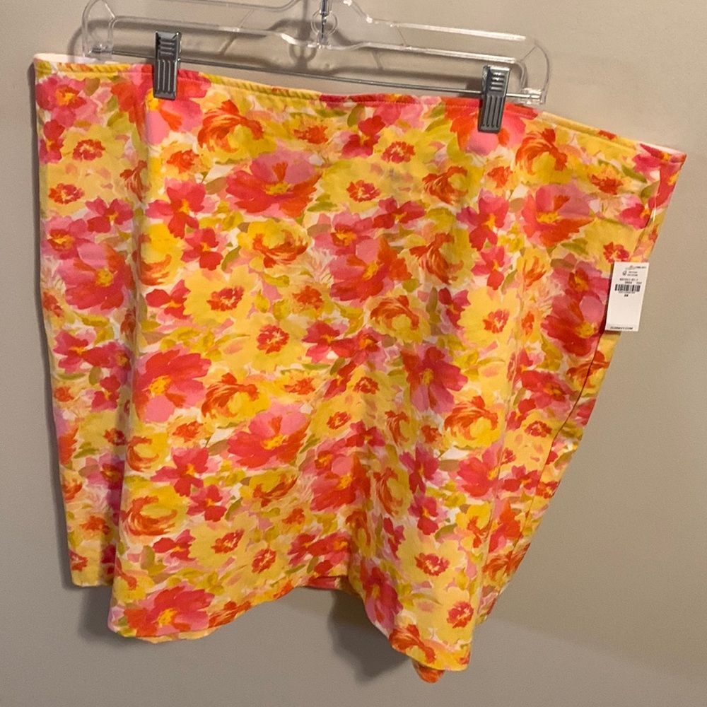 NEW Old Navy Pixie Mini Skirt 2X Floral High Waisted Elastic Pink Yellow Cotton